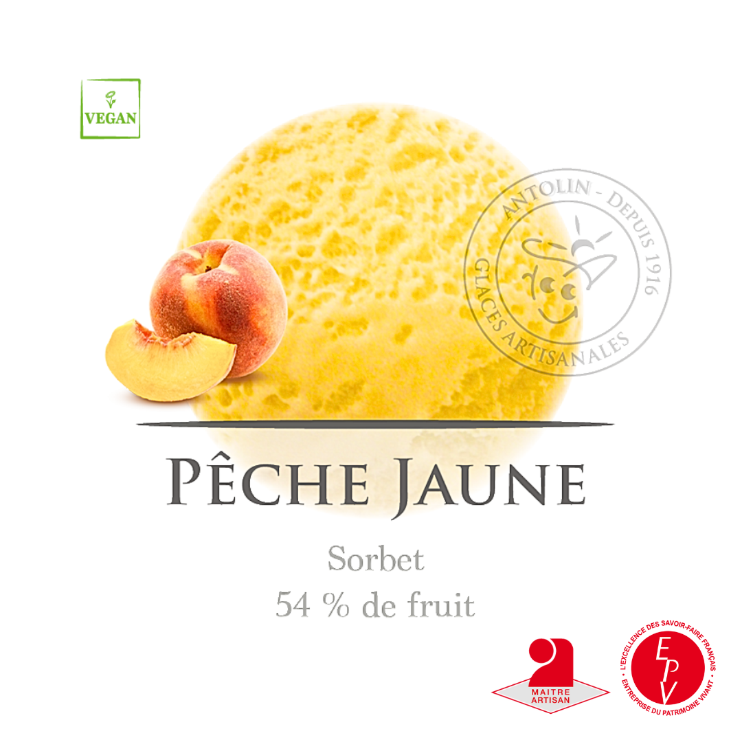 Sorbet artisanal pêche jaune de chez Antolin