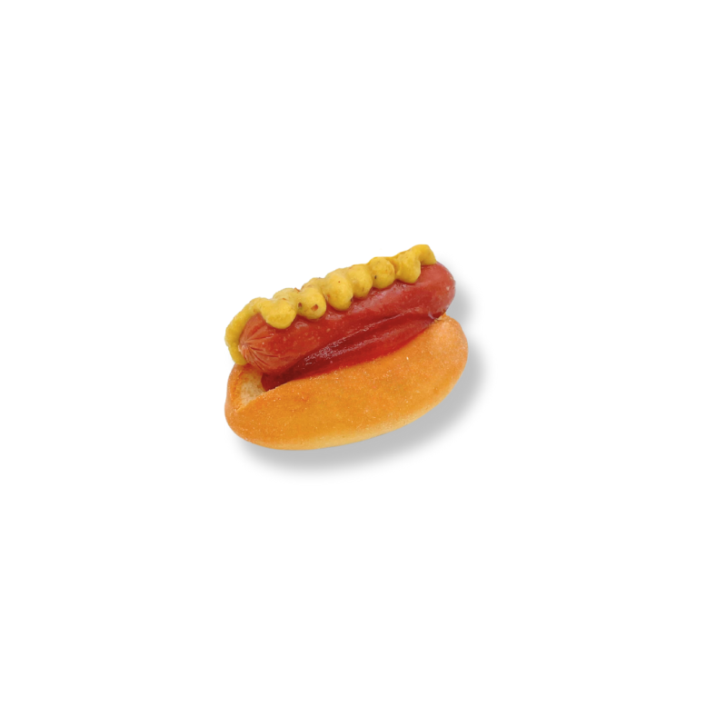 Mini hotdog avec une saucisse de poulet au ketchup