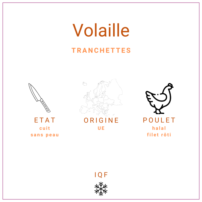 Tranchettes de filet de poulet rôties, IQF