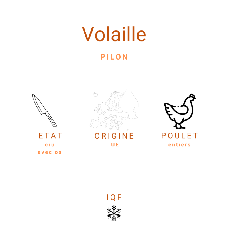 Pilon 100% viande de poulet paré et calibré