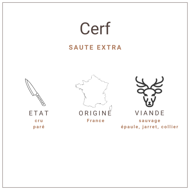 Viande de cerf surgelée et coupée à la main