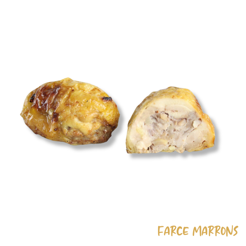 Fondant de poulet jaune cru, farce aux marrons